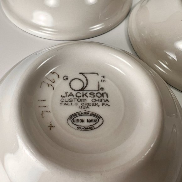 Vtg Jackson Custom China Saucers Brown White Union Made Restaurant Ware Lot of 6 - Picture 5 of 9